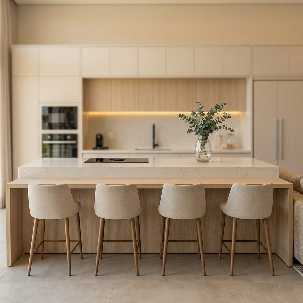Ilha central de cozinha planejada com bancada funcional e design personalizado em Contagem.